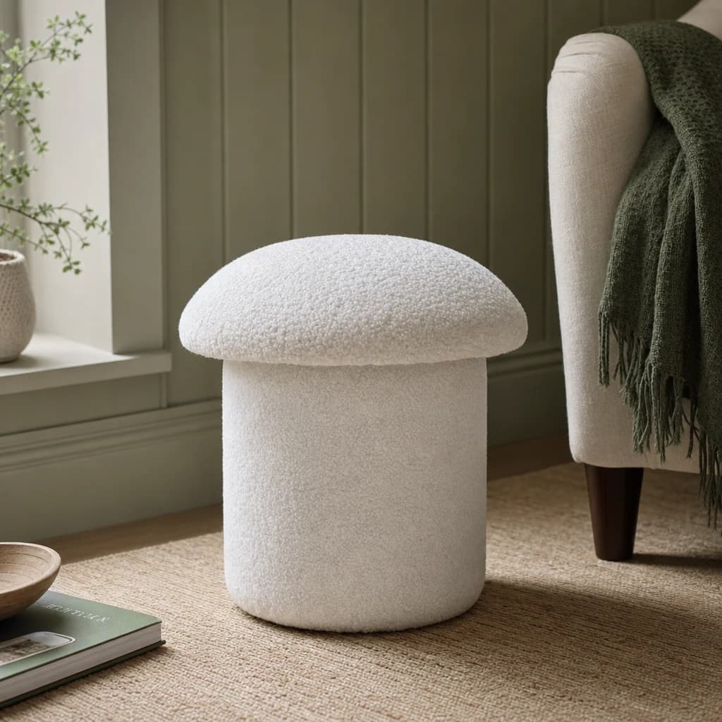 White Boucle Mushroom Footstool