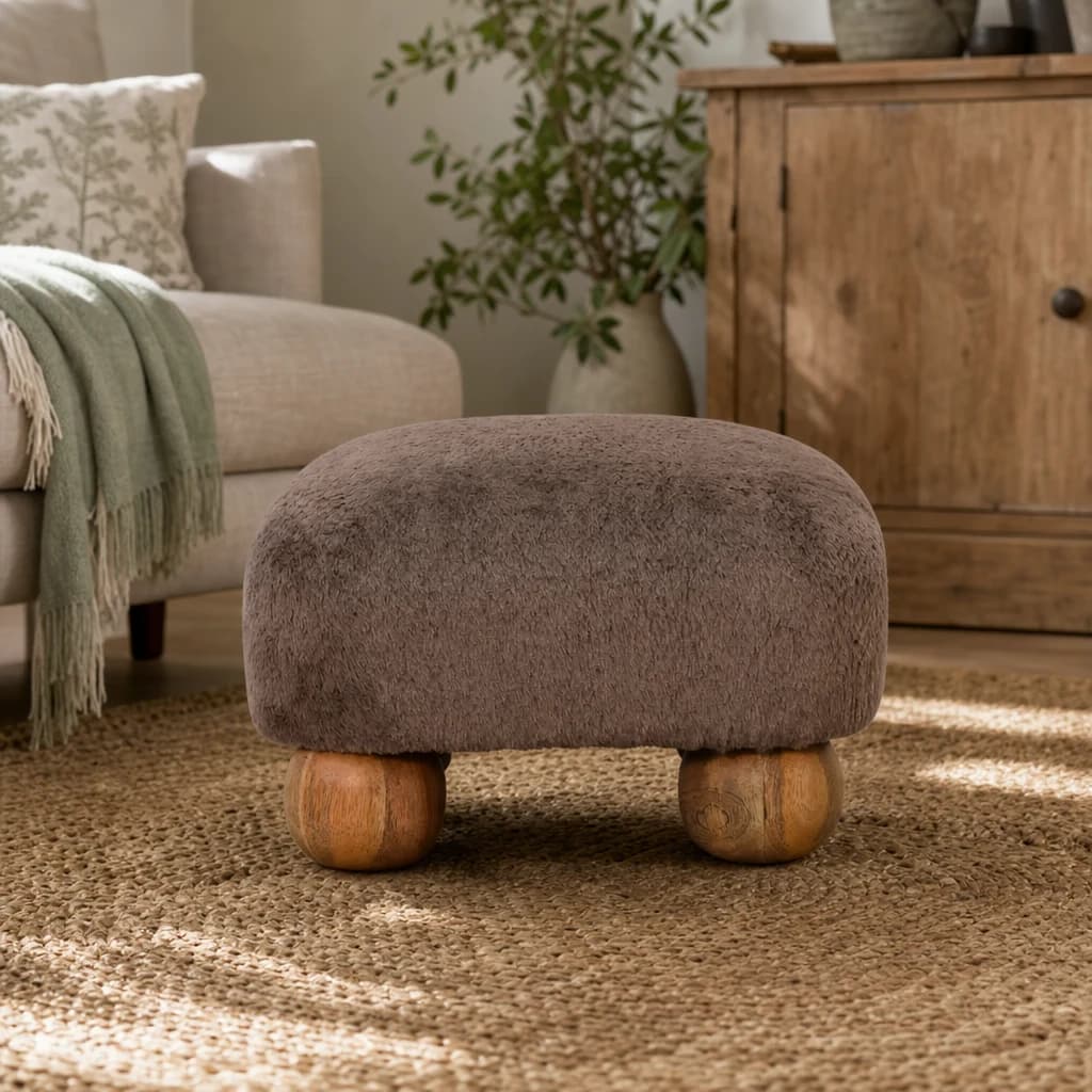 Mocha Faux Fur Nordic Footstool