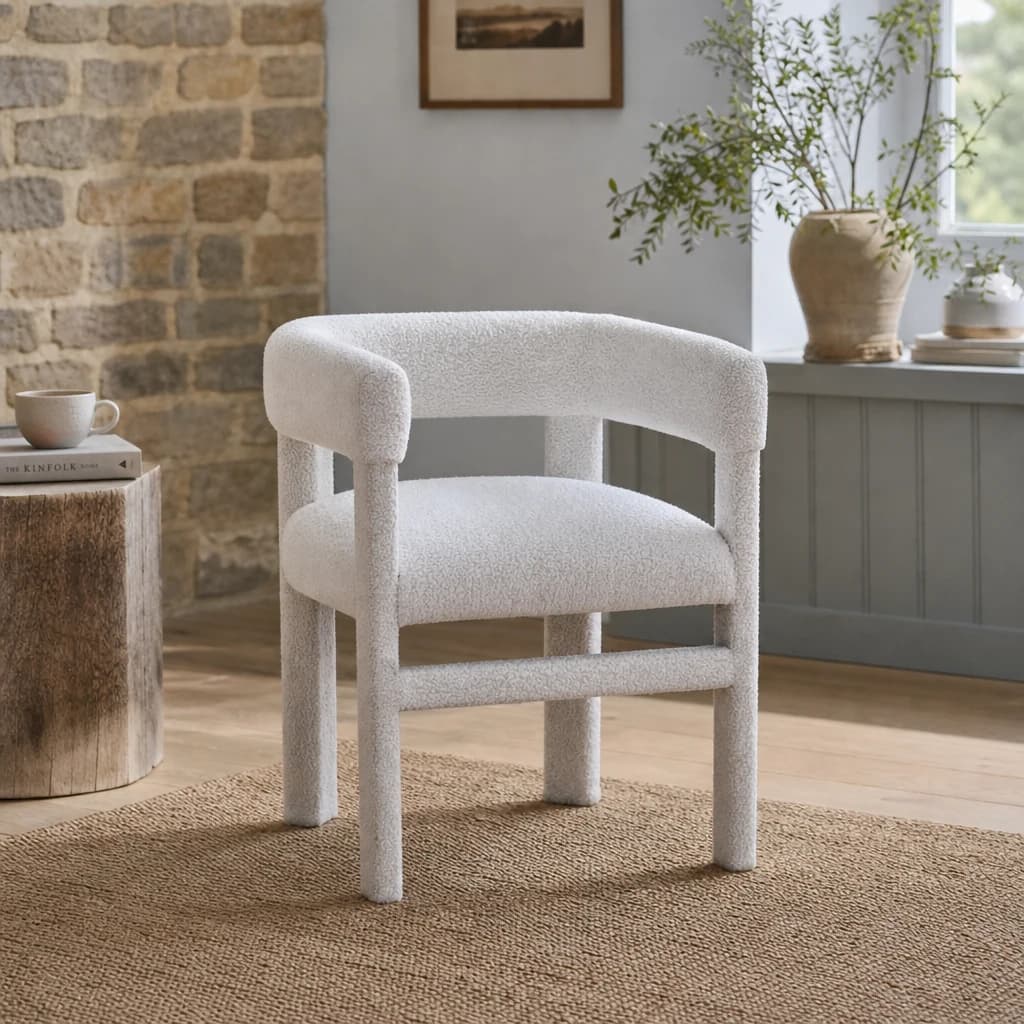 White Boucle Occasional Chair