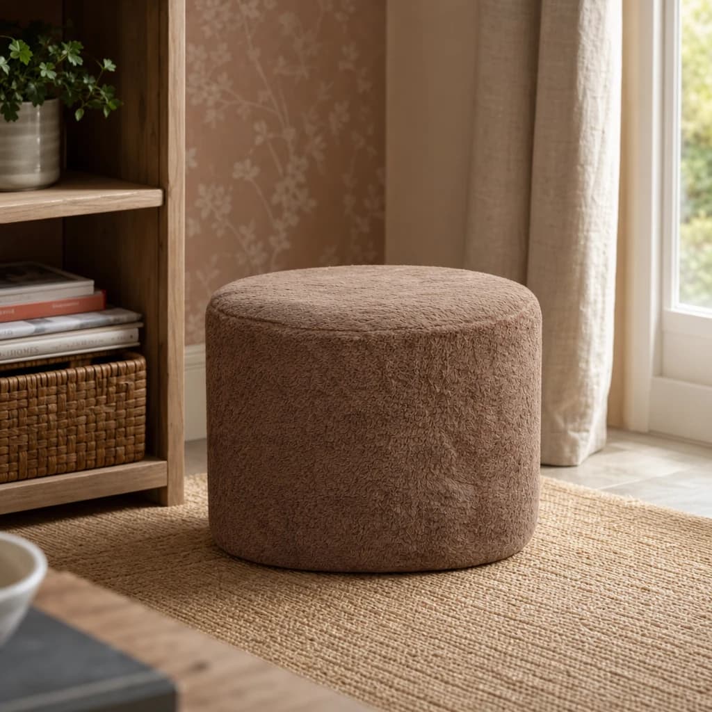 Mocha Faux Fur Round Footstool