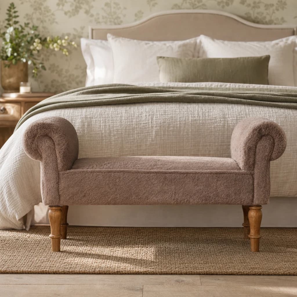 Mocha Faux Fur Bedroom Bench - Benches, photo 1 of 9