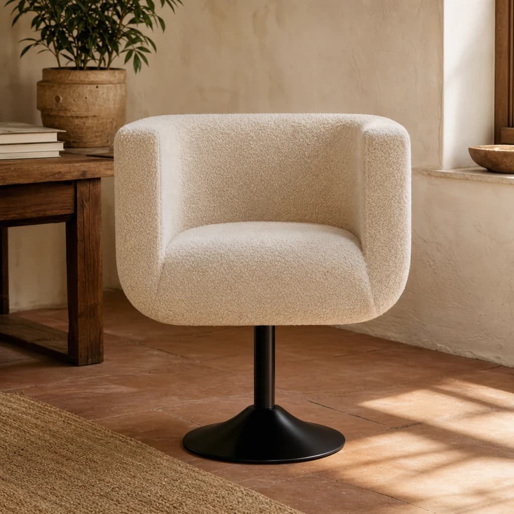 Cream Boucle Swivel Chair