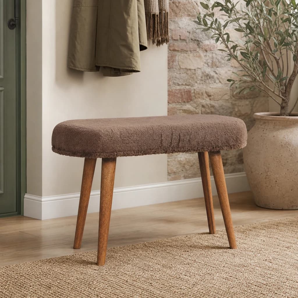 Mocha Faux Fur Fabric Bench - Benches, photo 1 of 9