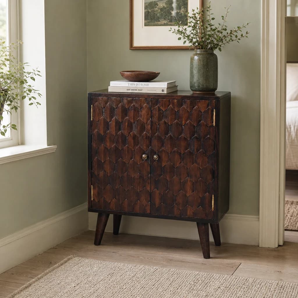 Mini Pineapple Carved Walnut Cabinet
