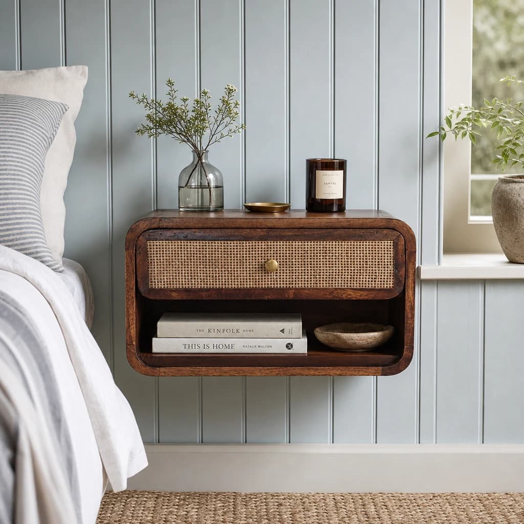 Chestnut Wall Mounted Open Woven Bedside - Bedside tables, photo 1 of 10