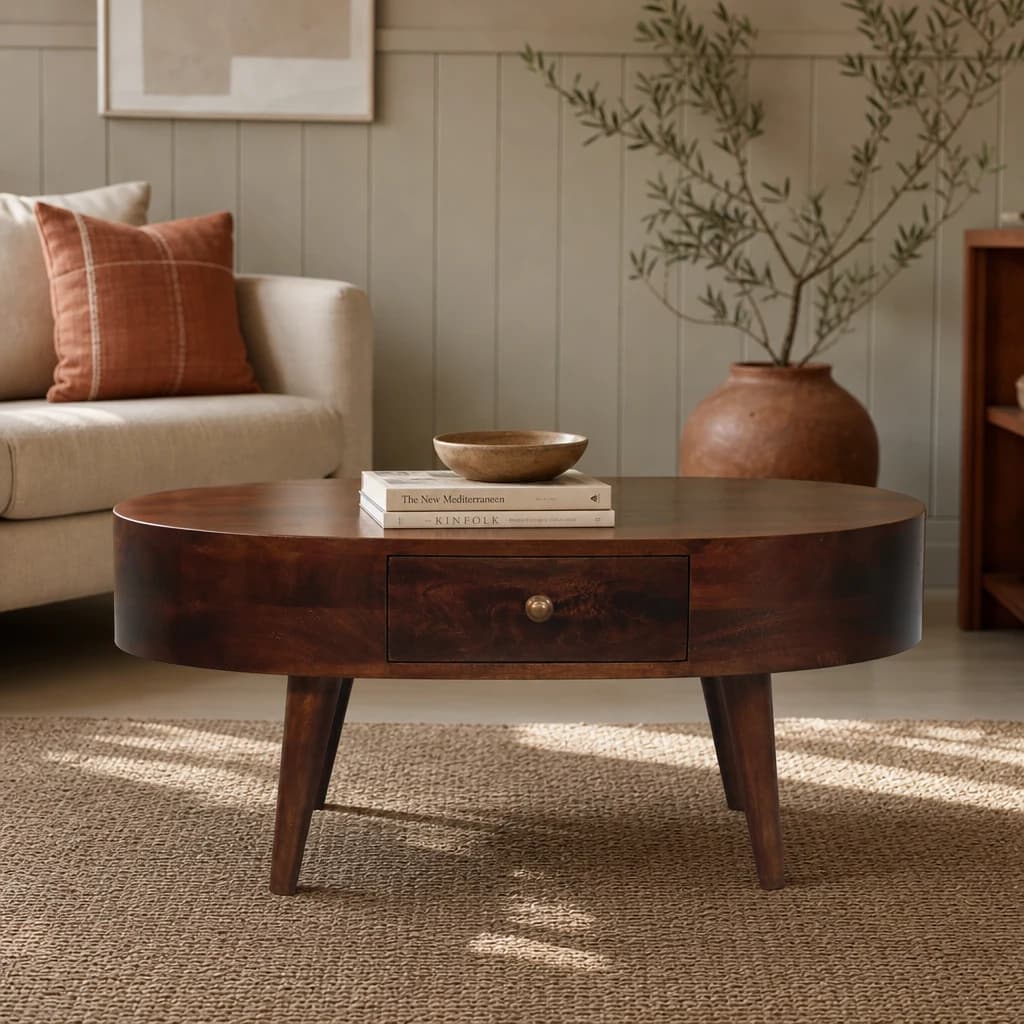 California Walnut Rounded Coffee Table - Coffee tables, photo 1 of 9