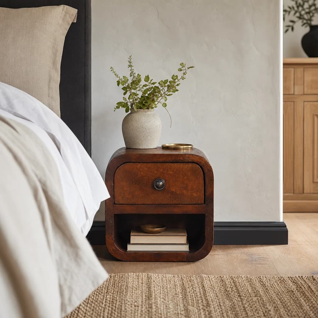Extra Mini Curved Chestnut Bedside with Open Slot - Bedside tables, photo 1 of 10