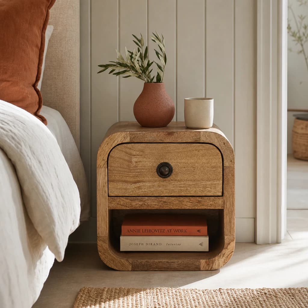 Extra Mini Curved Oak-ish Bedside with Open Slot - Bedside tables, photo 1 of 10