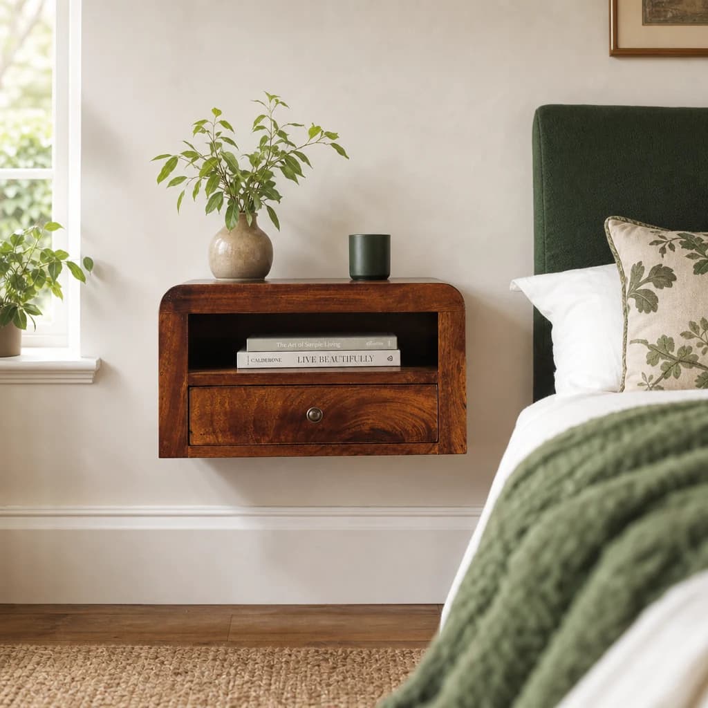 Chunky Chestnut 1 Drawer Wall Mounted Nightstand - Bedside tables, photo 1 of 9