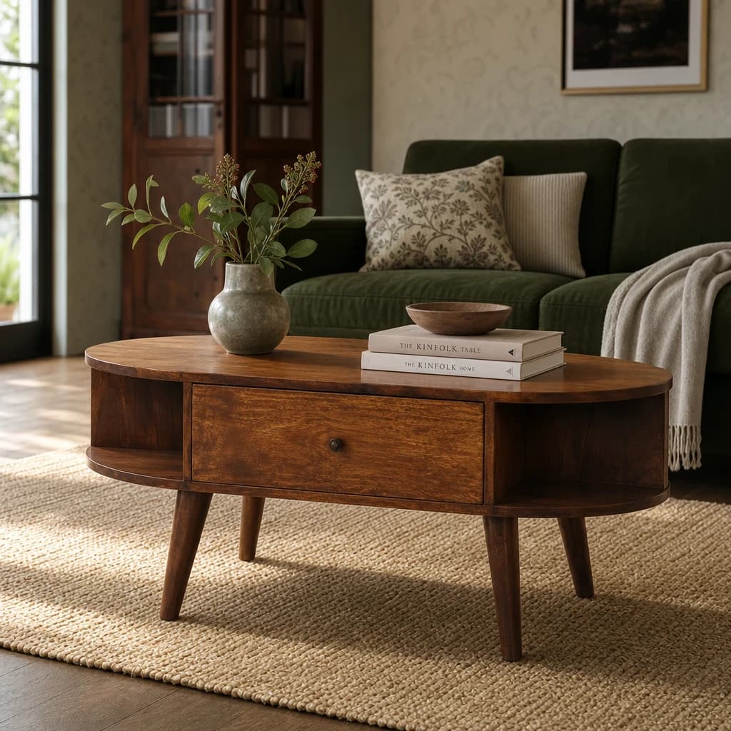 Chestnut Oval Coffee Table with 2 Drawers - Coffee tables, photo 1 of 8