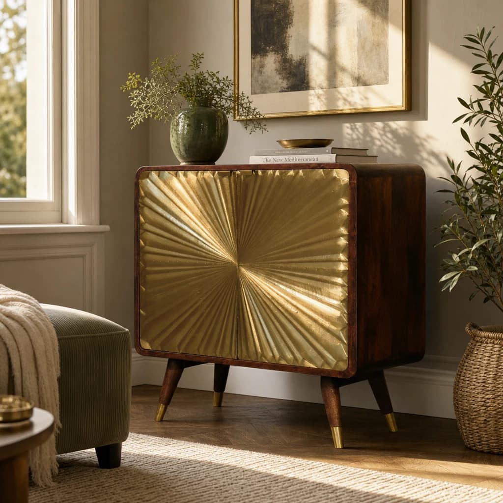 Avora Brass Embossed 2 Door Chestnut Cabinet