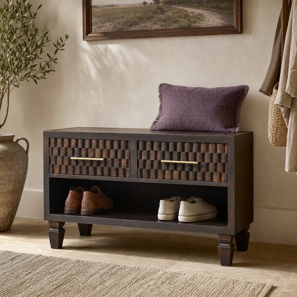 Cadiz Carved Shoe Storage Bench - Benches, photo 1 of 9