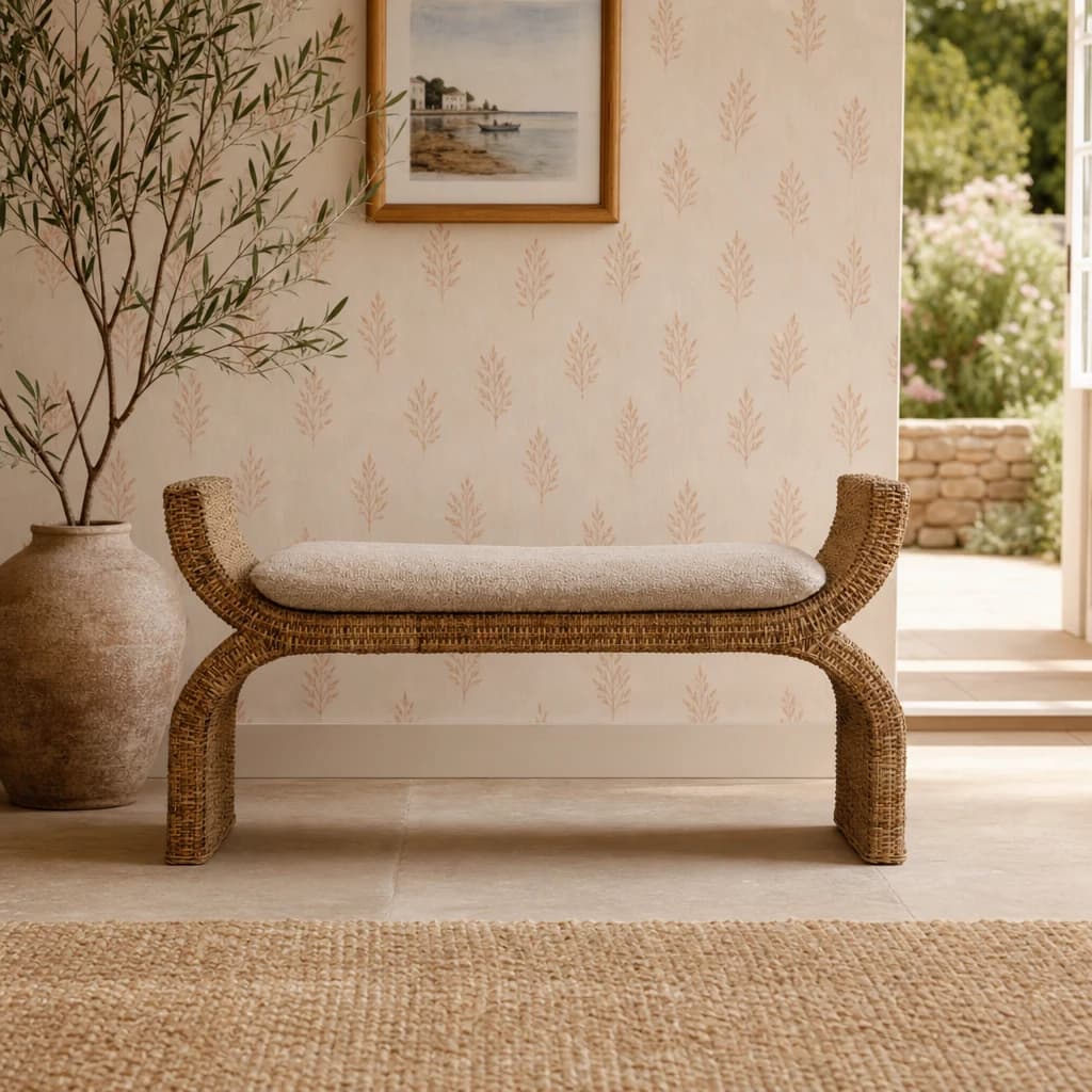 Rattan Weave Boucle Bench - Benches, photo 1 of 10