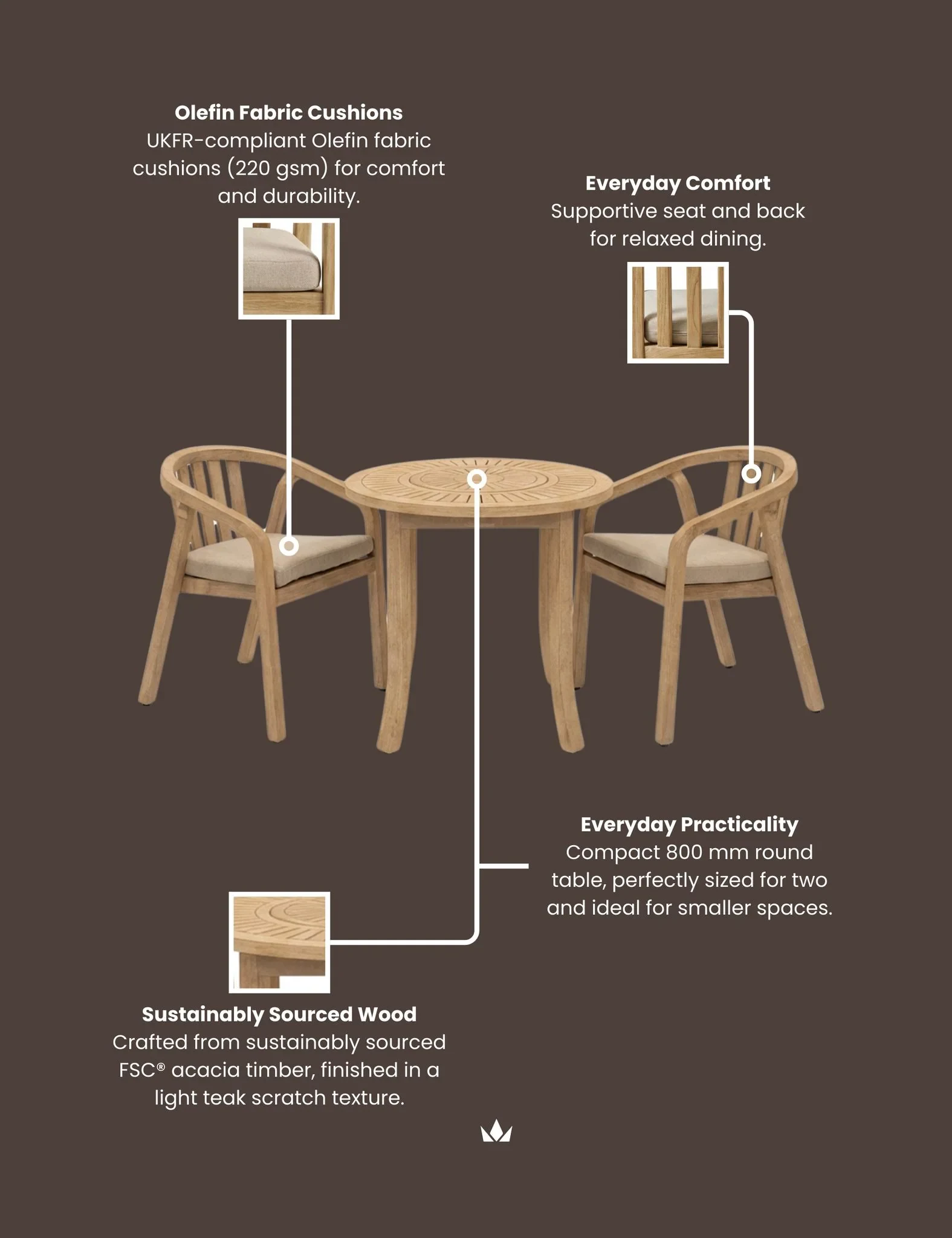 MARIS 2-Seater Round Bistro Dining Set - Outdoor, photo 6 of 6