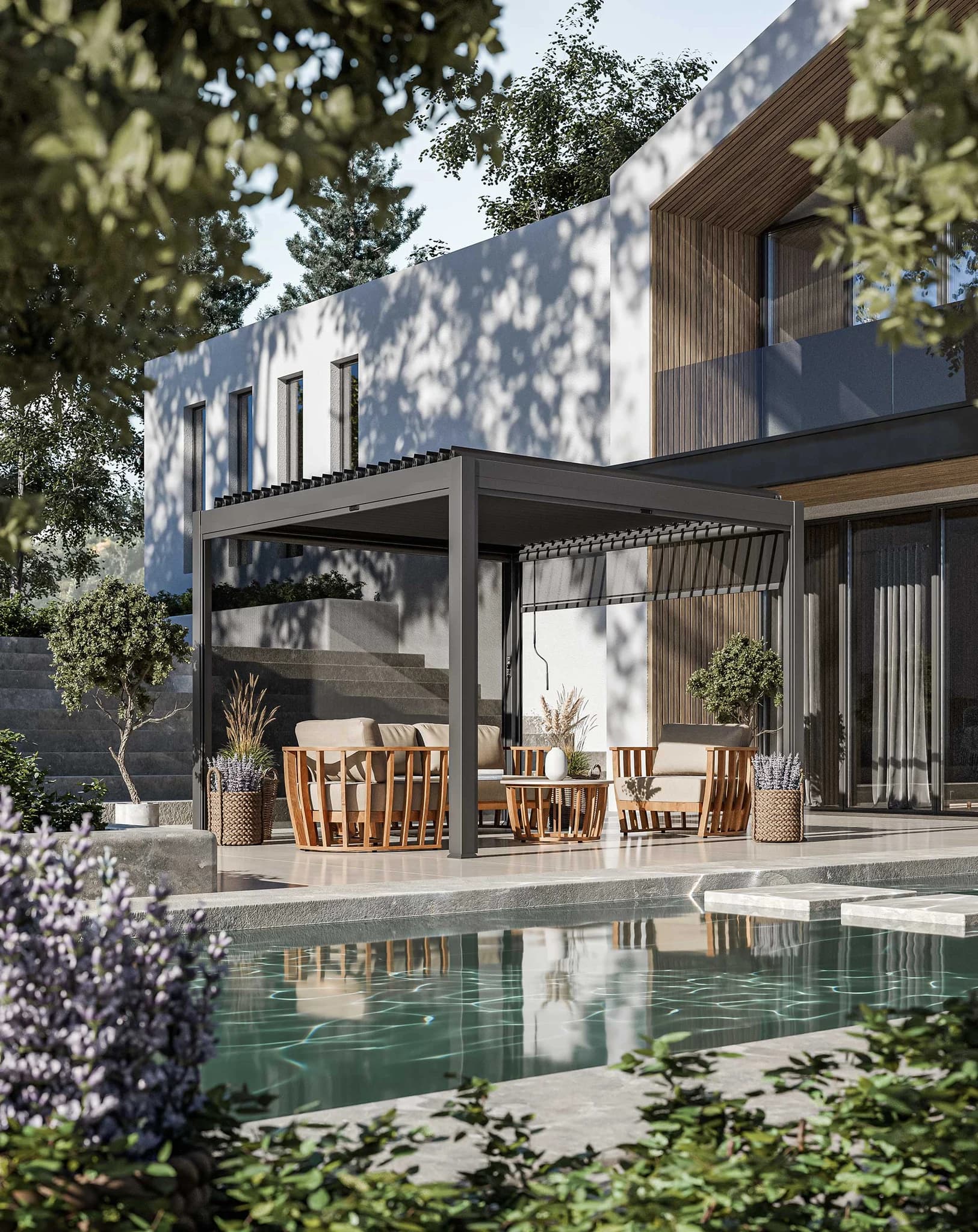 Luxe 3x3m Pergola with Solar Lighting and Voice Control