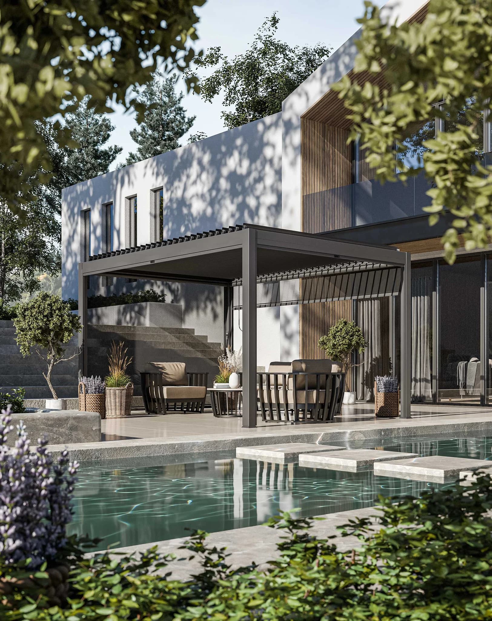 Luxe 4x3m Pergola with Solar Lighting and Voice Control