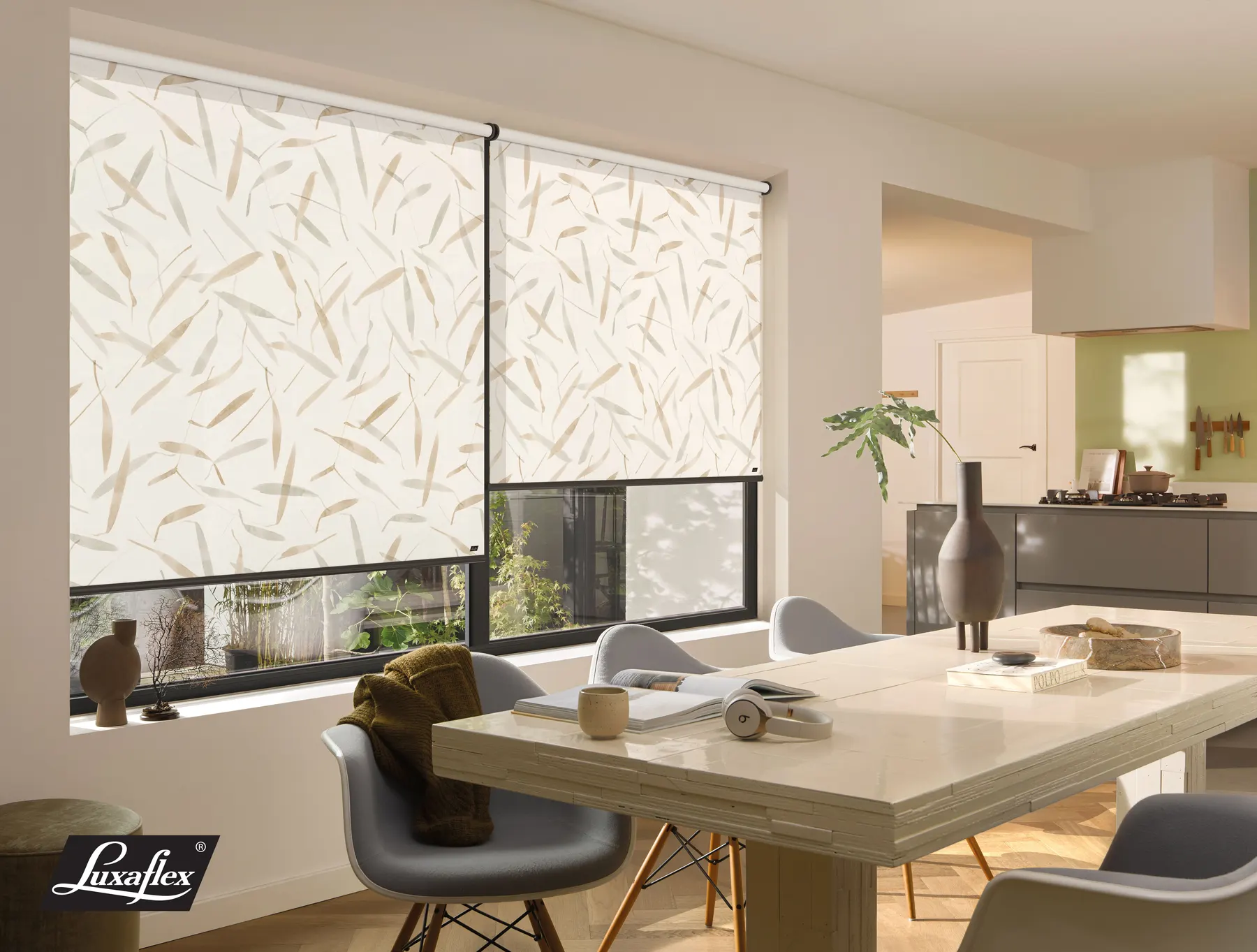 Roller blind detail in a living room