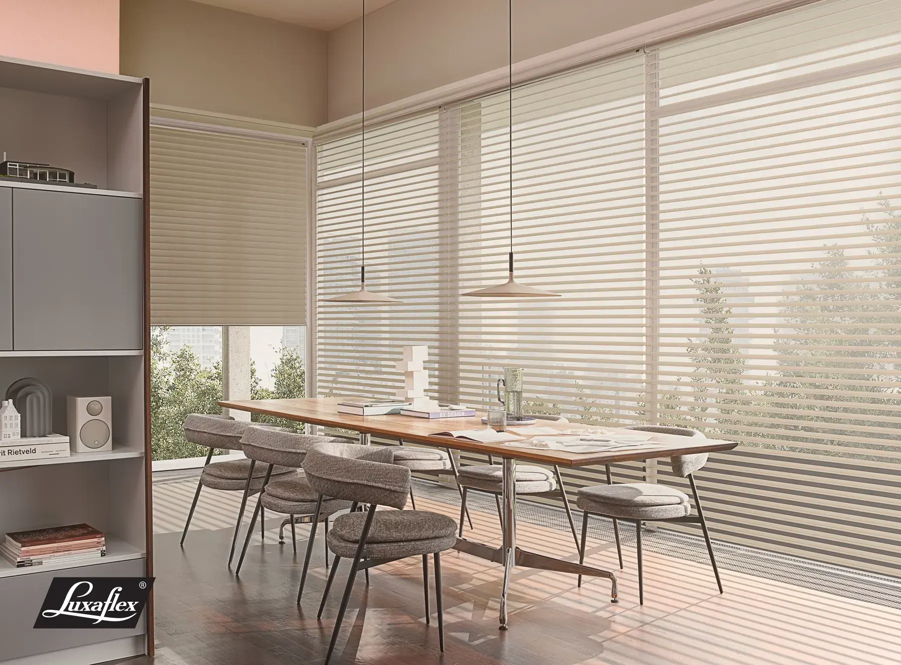 Luxaflex soft shades in a bedroom