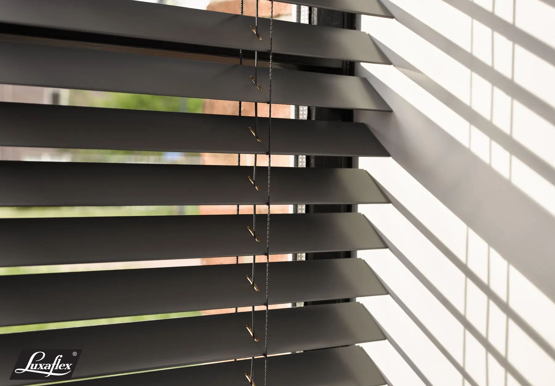 Wooden blinds in a dining room