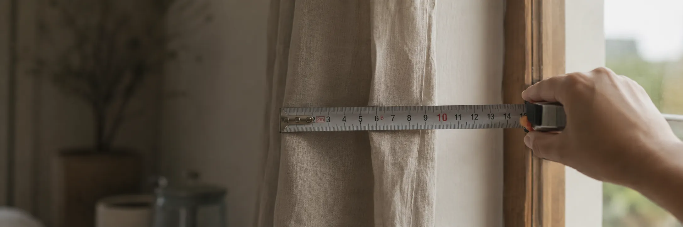 Window with curtains showing measured drop