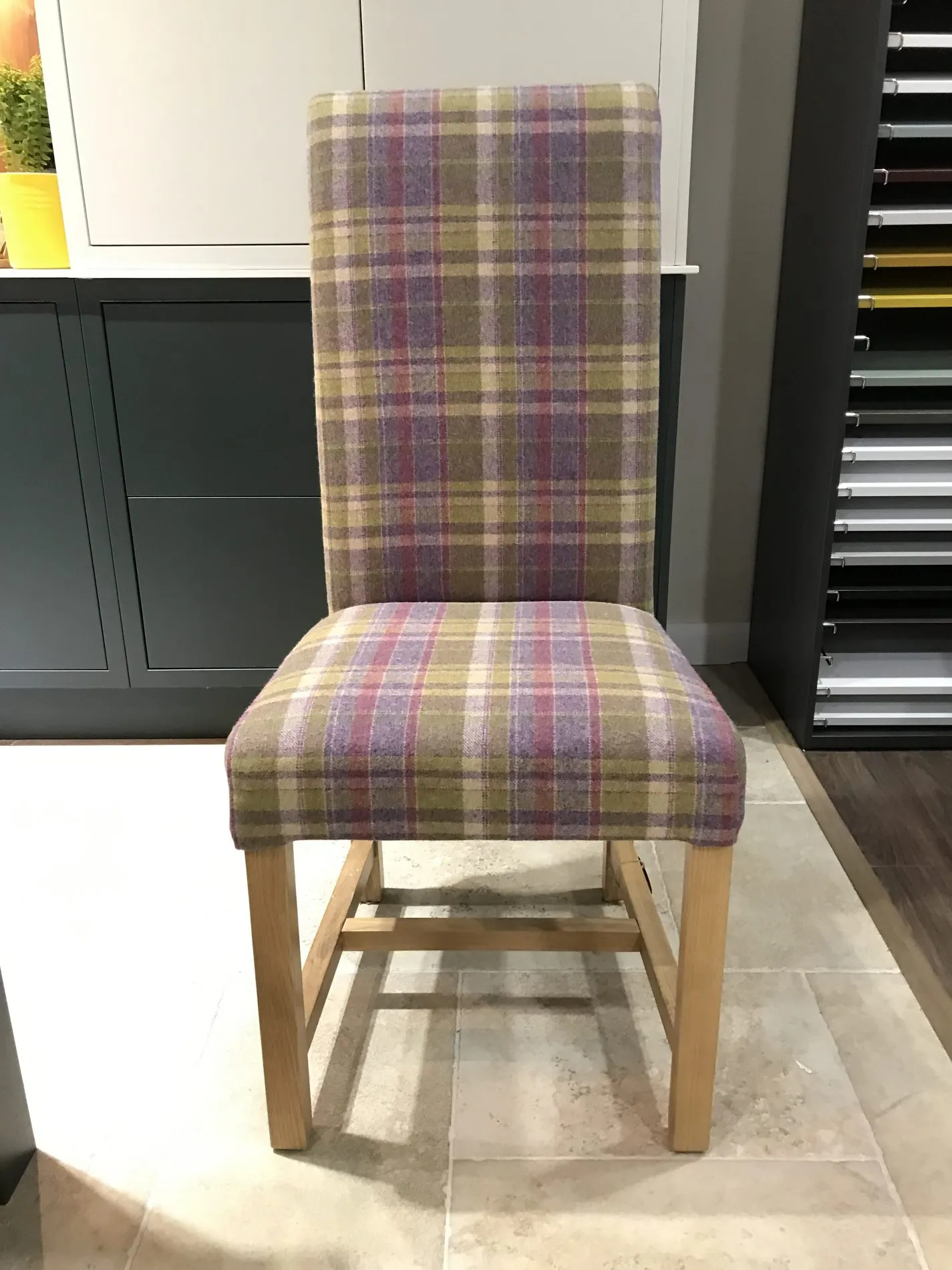 Tweed upholstery on a dining chair