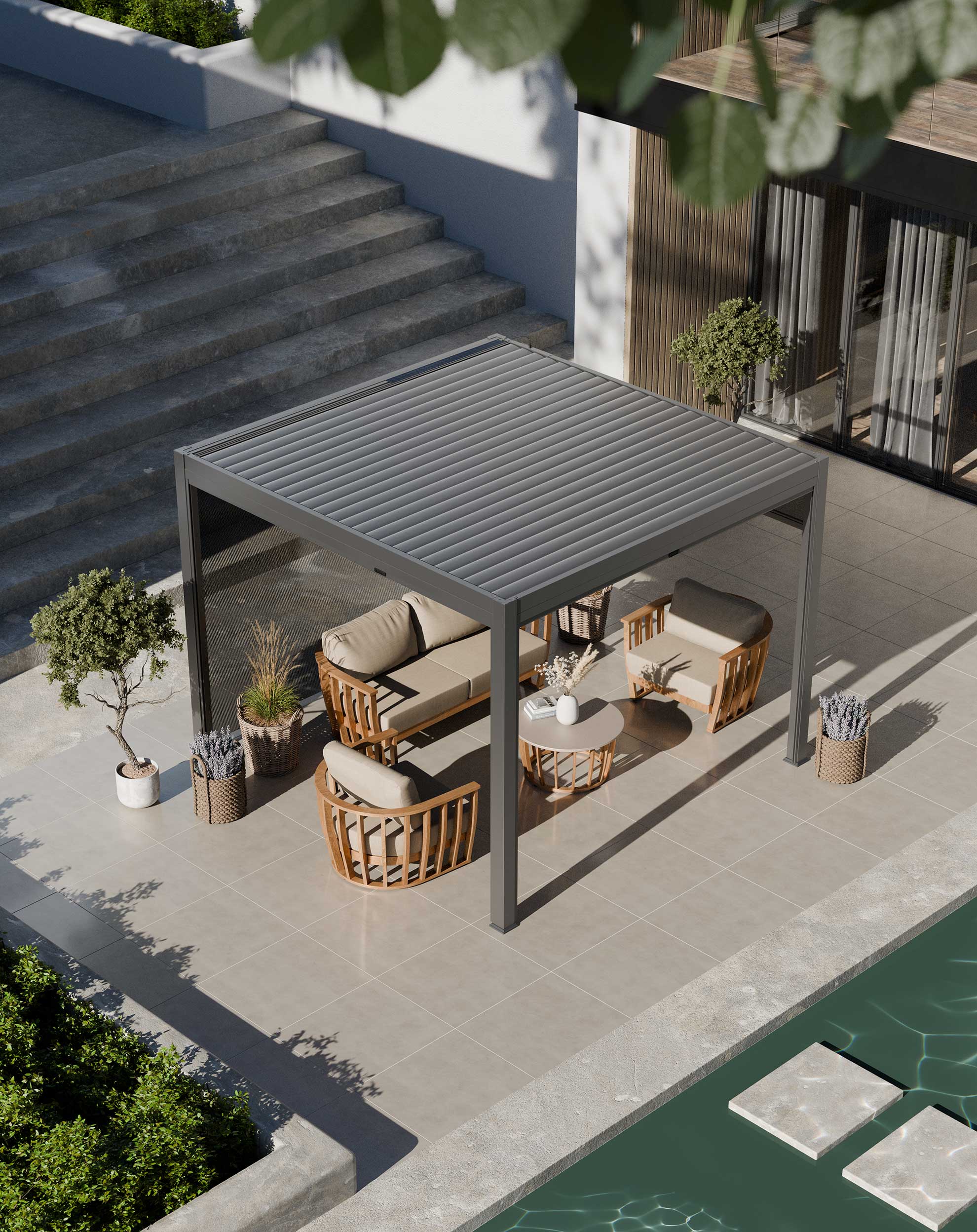 Royalcraft Luxe louvred pergola with roof closed