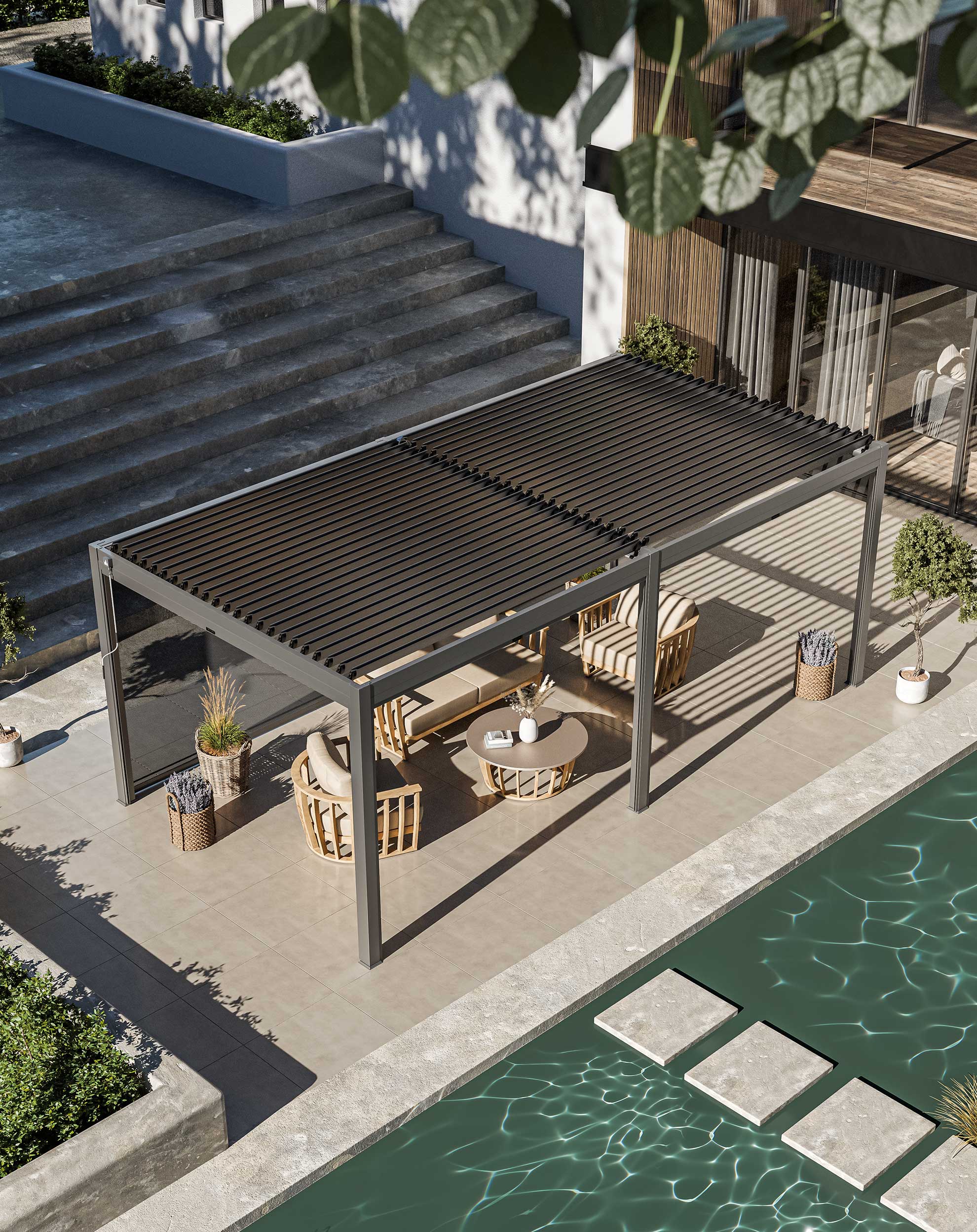 Royalcraft Luxe louvred pergola on a patio