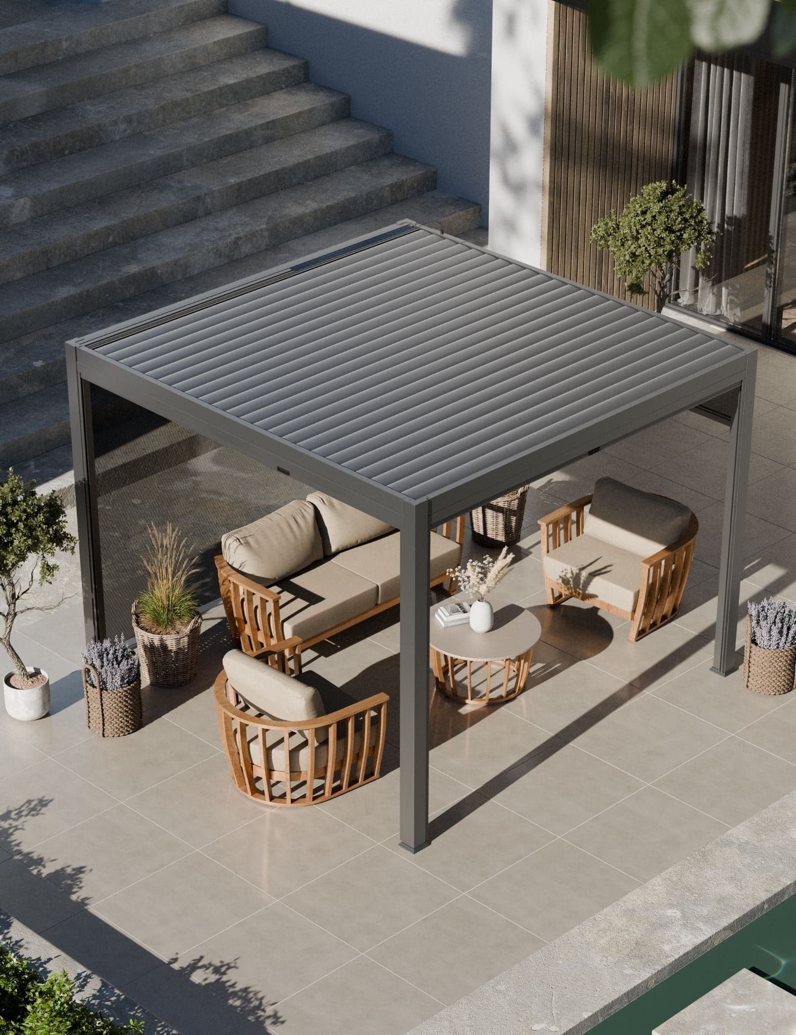 Royalcraft Pure louvred pergola with roof closed