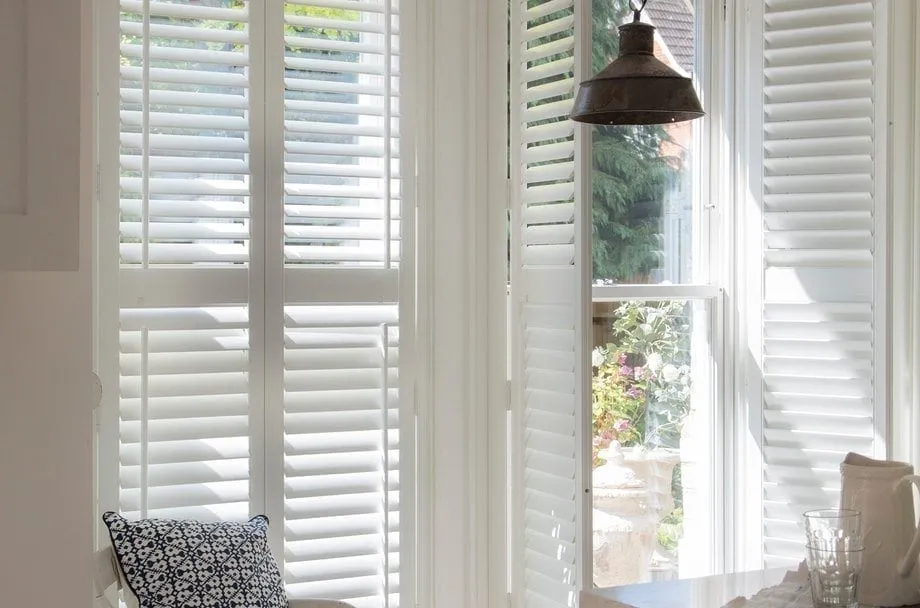 Kitchen shutters with louvres open
