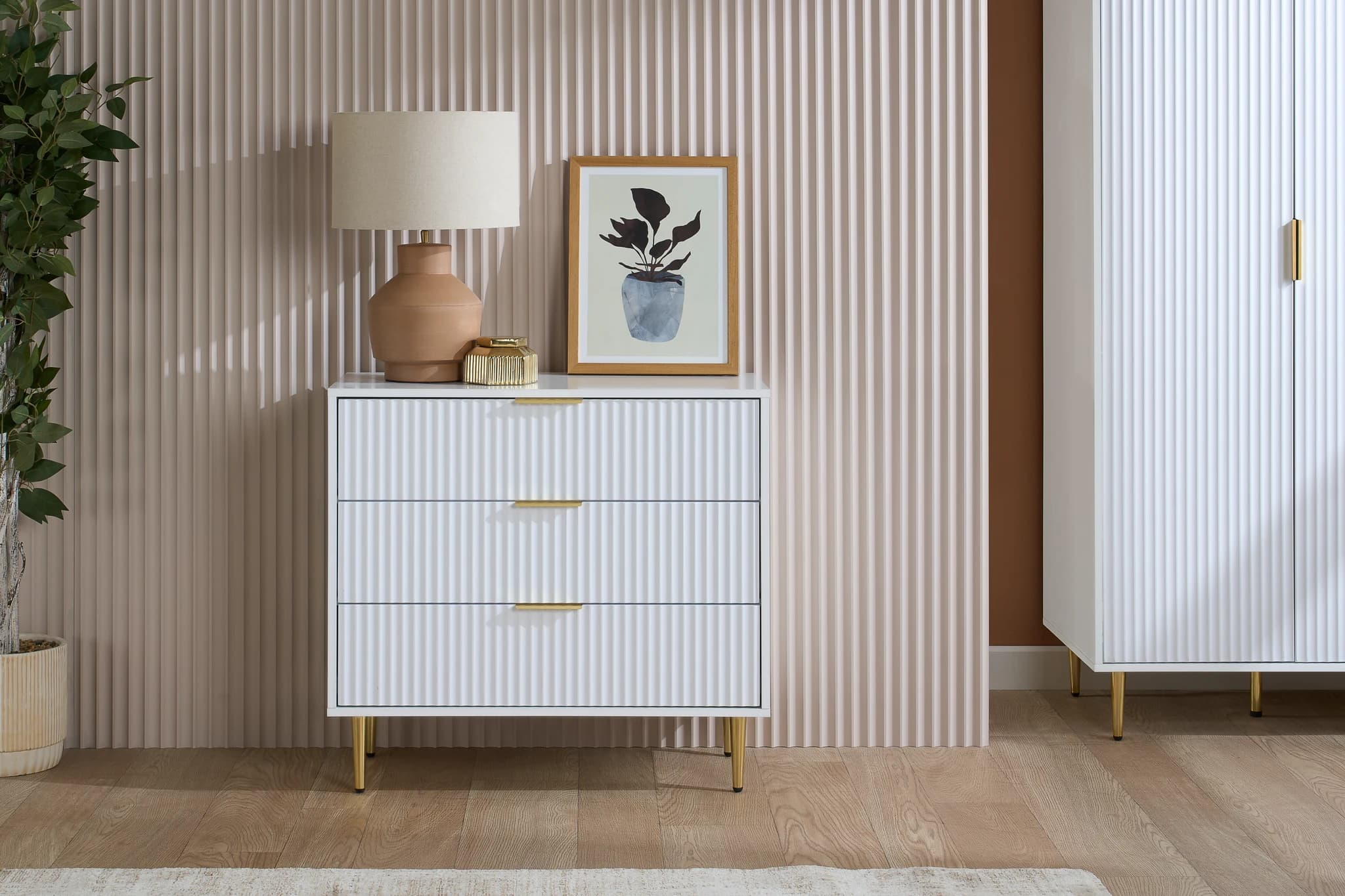 Zara 3 Drawer Fluted Chest - Chests of drawers, photo 2 of 10