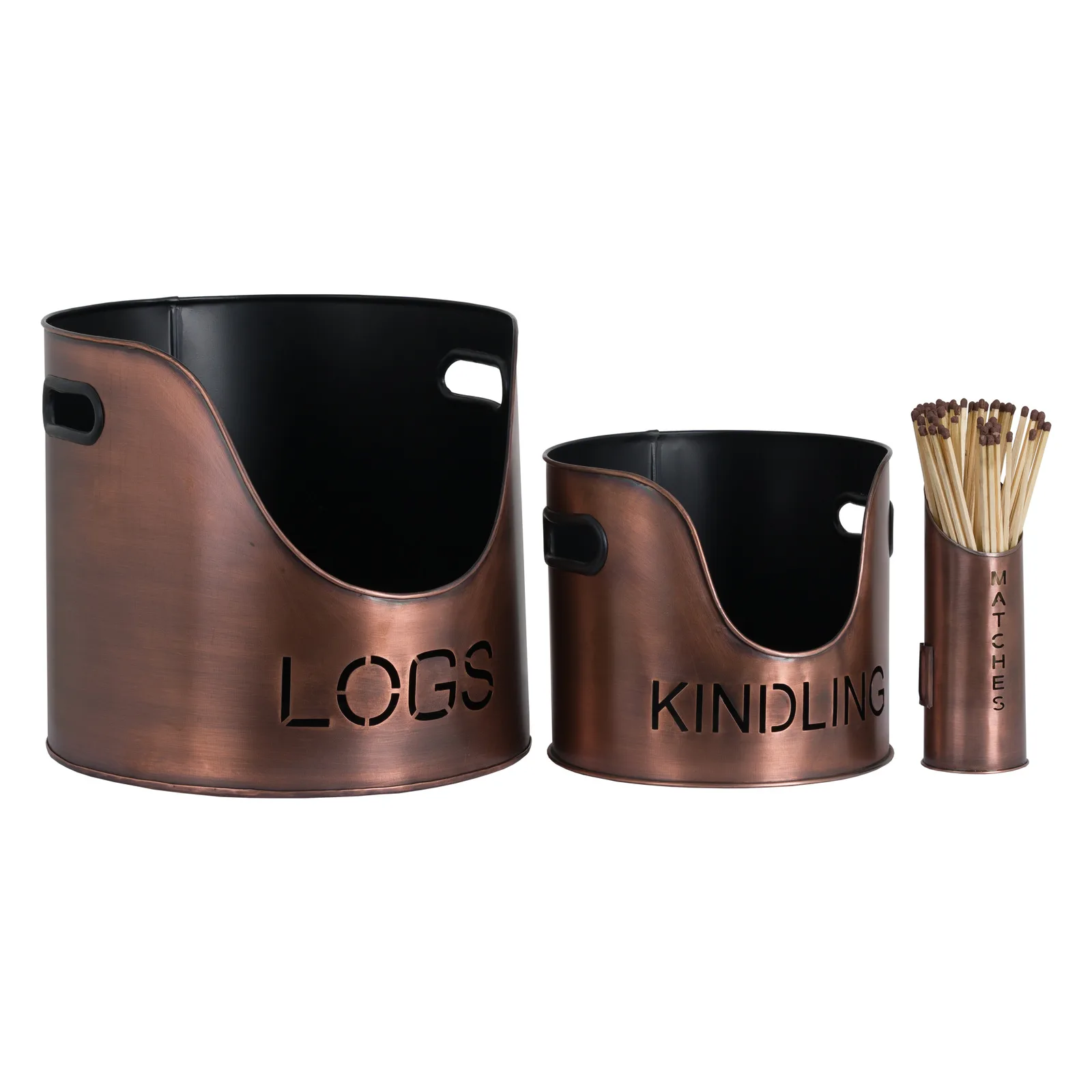 Copper Finish Logs And Kindling Buckets & Matchstick Holder - Trays & baskets, photo 2 of 6