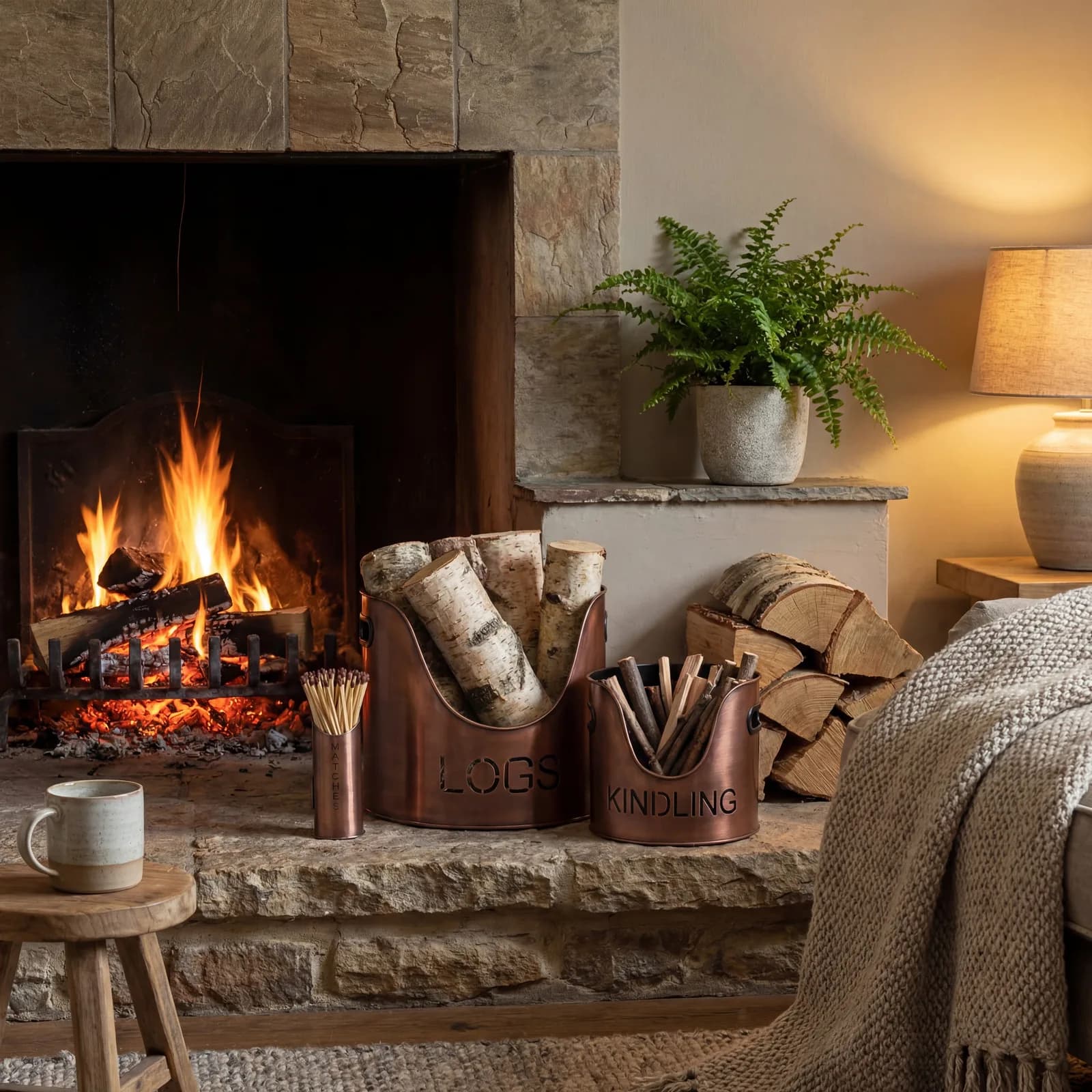 Copper Finish Logs And Kindling Buckets & Matchstick Holder - Trays & baskets, photo 6 of 6