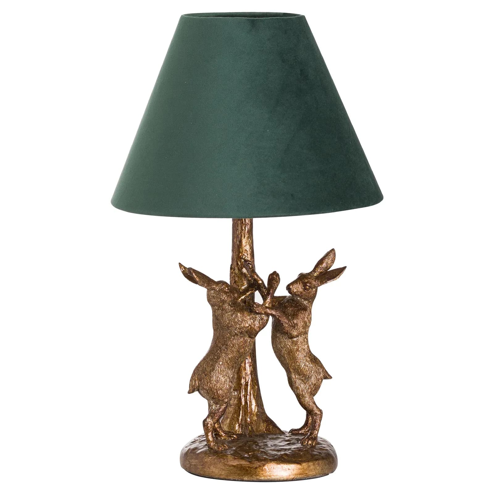 Antique Gold Marching Hares Lamp With Green Velvet Shade - Table lamps, photo 2 of 7
