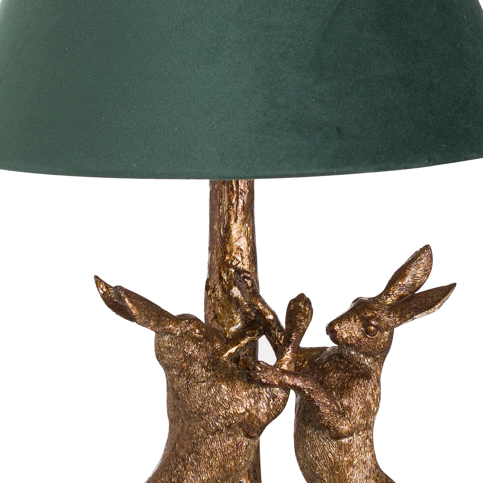 Antique Gold Marching Hares Lamp With Green Velvet Shade - Table lamps, photo 7 of 7