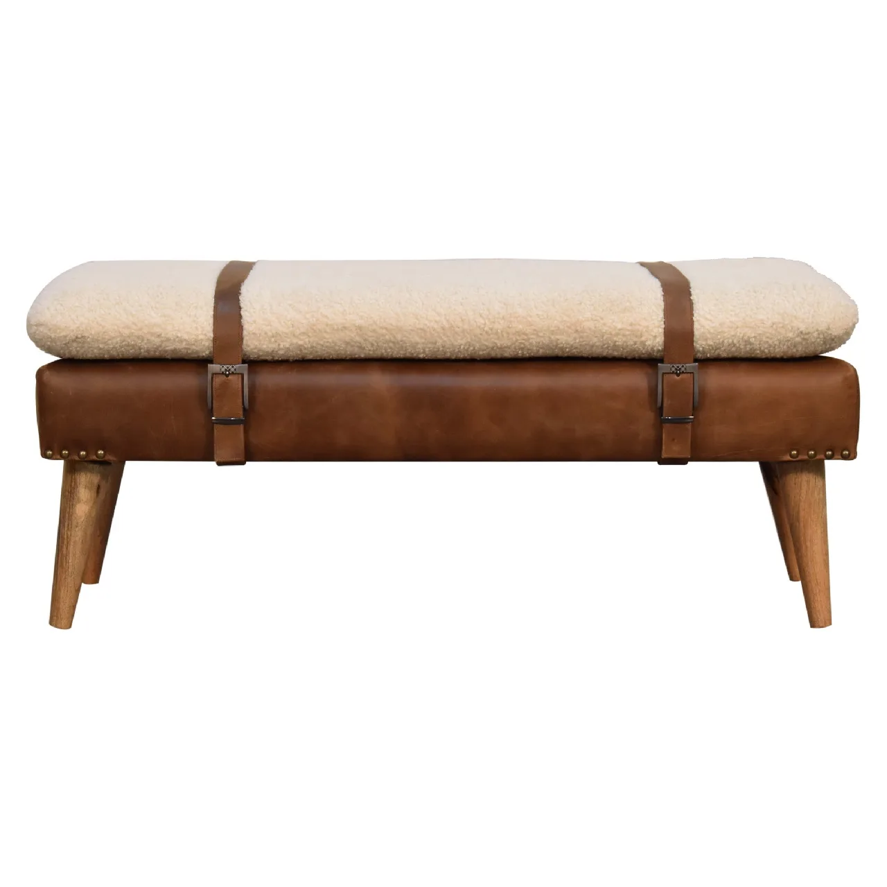 Bouclé Buffalo Hide Leather Bench - Benches, photo 2 of 10