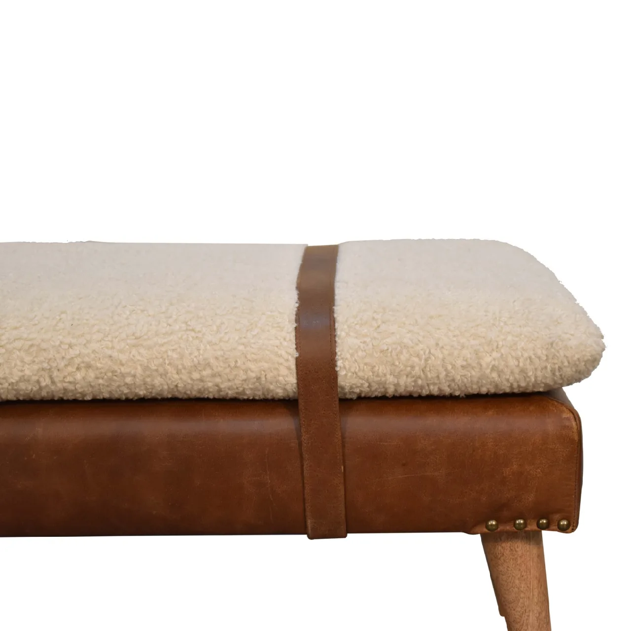 Bouclé Buffalo Hide Leather Bench - Benches, photo 6 of 10
