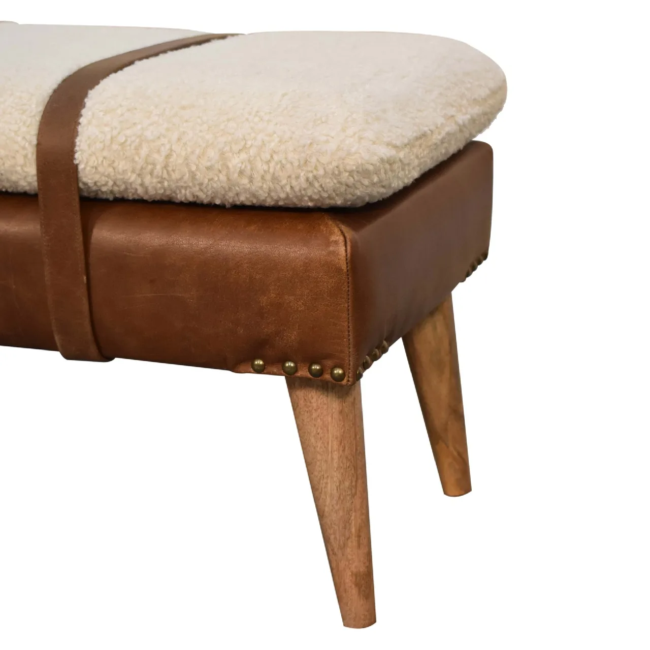 Bouclé Buffalo Hide Leather Bench - Benches, photo 7 of 10