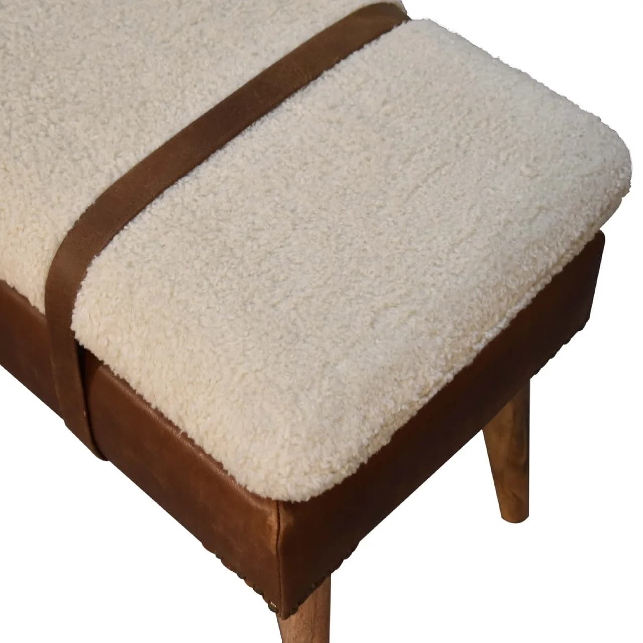 Bouclé Buffalo Hide Leather Bench - Benches, photo 8 of 10