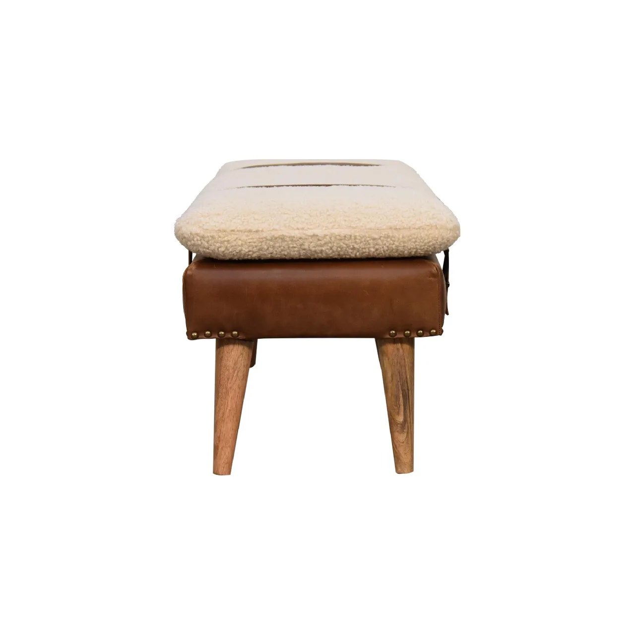 Bouclé Buffalo Hide Leather Bench - Benches, photo 10 of 10