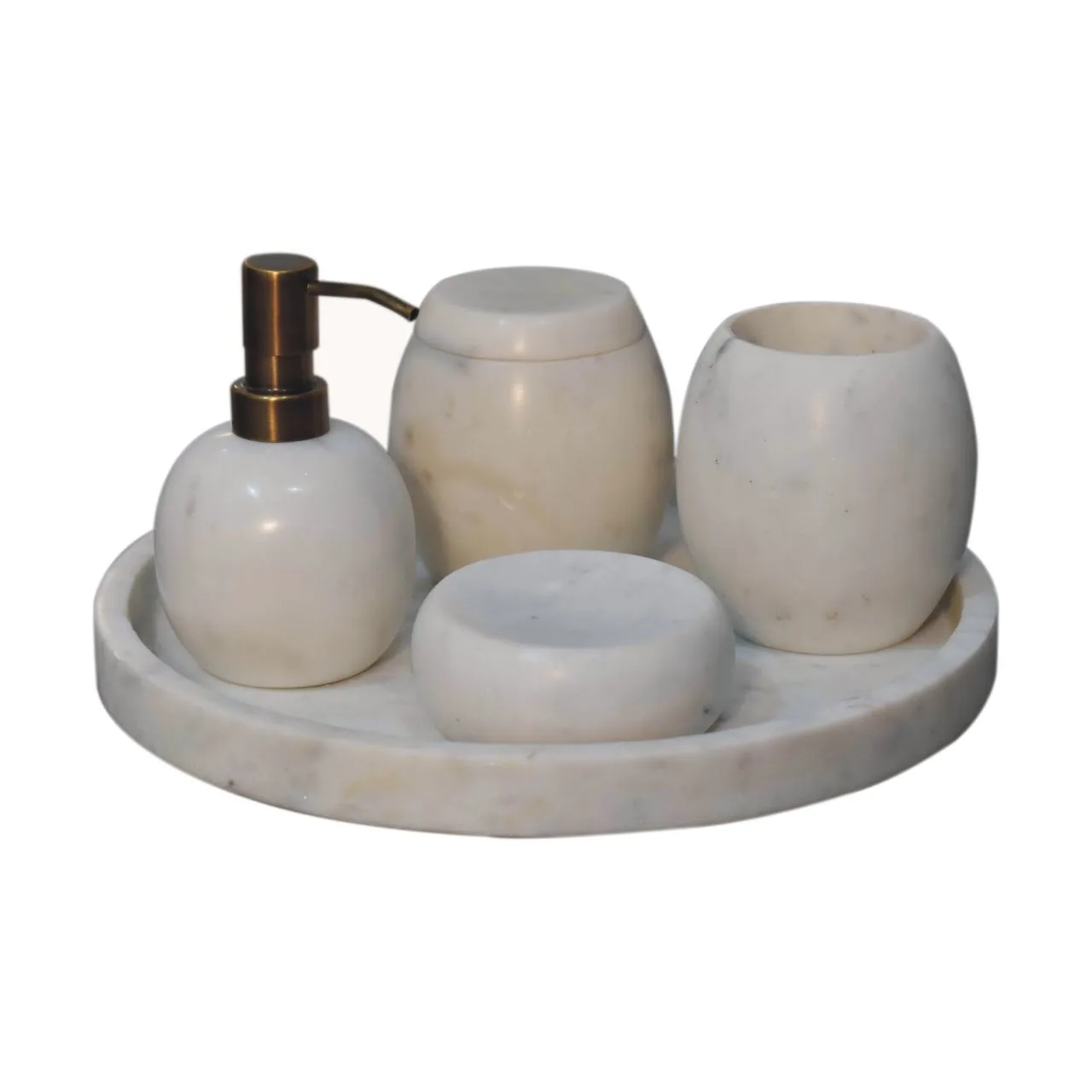 Set of 5 White Marble Bathroom Set - Decorative, photo 2 of 8
