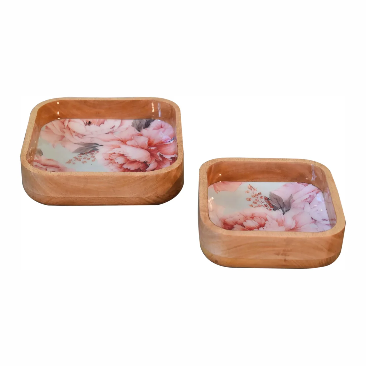 Pink Floral Square Bowl Set of 2 - Decorative, photo 3 of 9