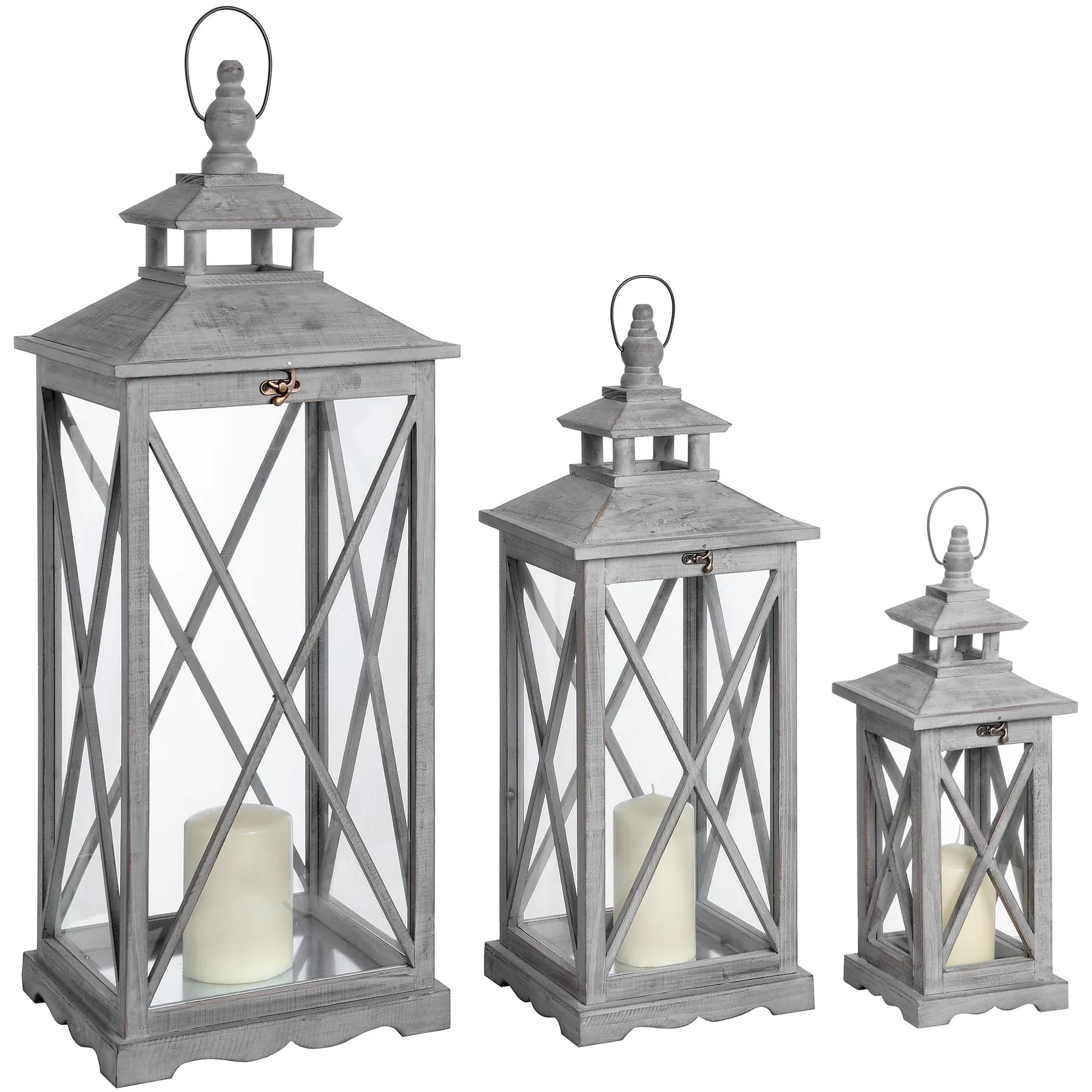 Set Of Three Wooden Lanterns With Traditional Cross Section - Lanterns, photo 2 of 4