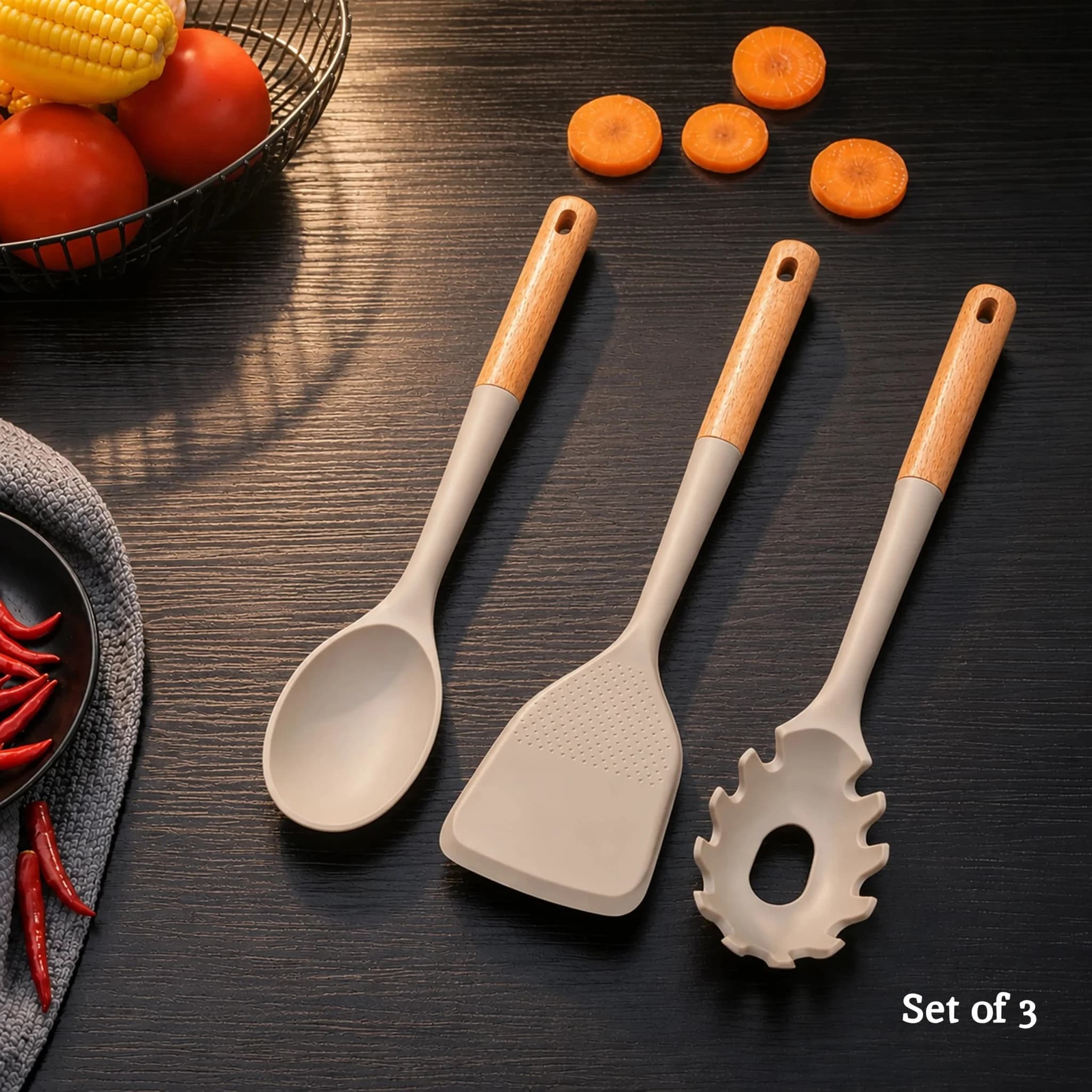 Nova 3 Piece Kitchen Tool Set with Stone Grey Silicone Heads - Accessories, photo 2 of 5