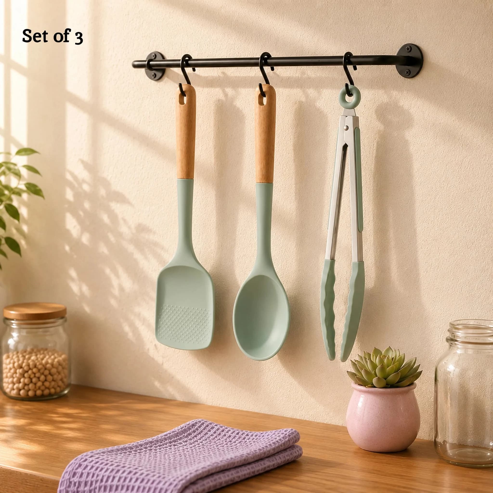 Nova Sage Green Silicone Head 3 Piece Kitchen Tool Set - Accessories, photo 2 of 8