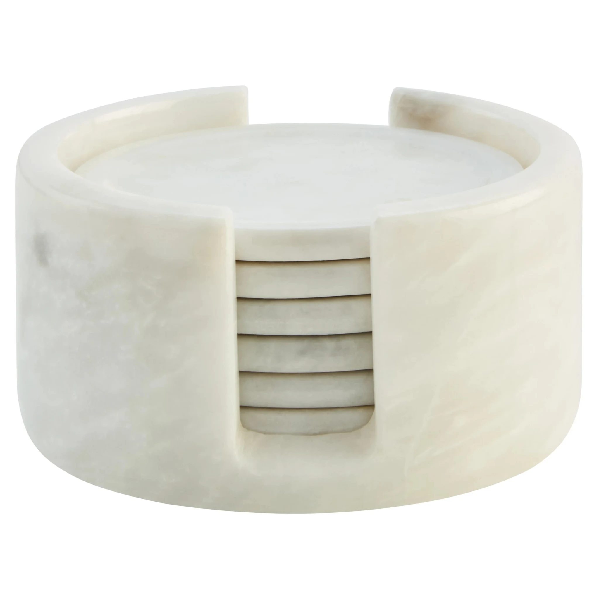 Kindia White Marble Set Of Six Round Coasters with Holder - Decorative, photo 4 of 6