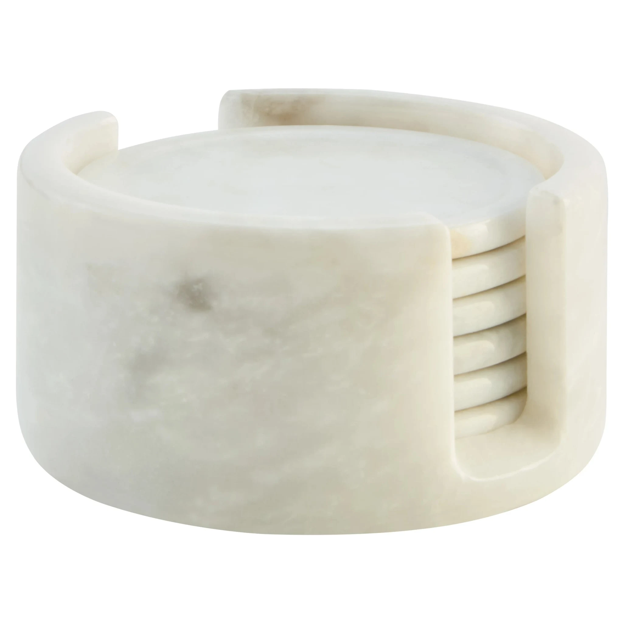 Kindia White Marble Set Of Six Round Coasters with Holder - Decorative, photo 3 of 6