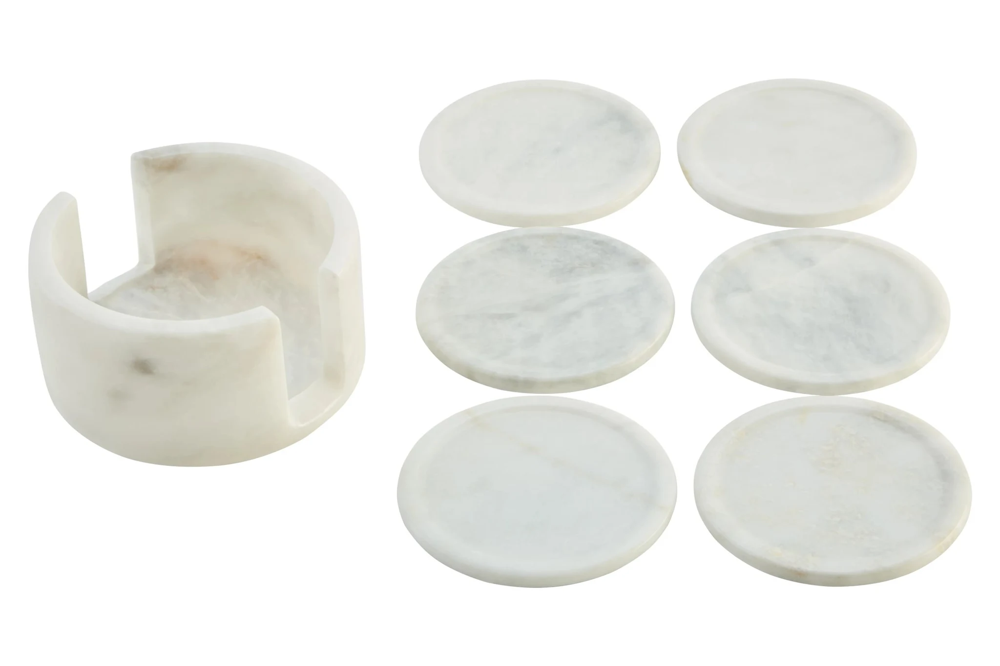 Kindia White Marble Set Of Six Round Coasters with Holder - Decorative, photo 2 of 6