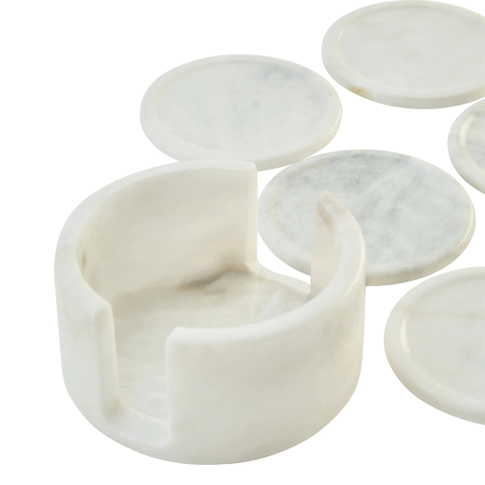 Kindia White Marble Set Of Six Round Coasters with Holder - Decorative, photo 5 of 6
