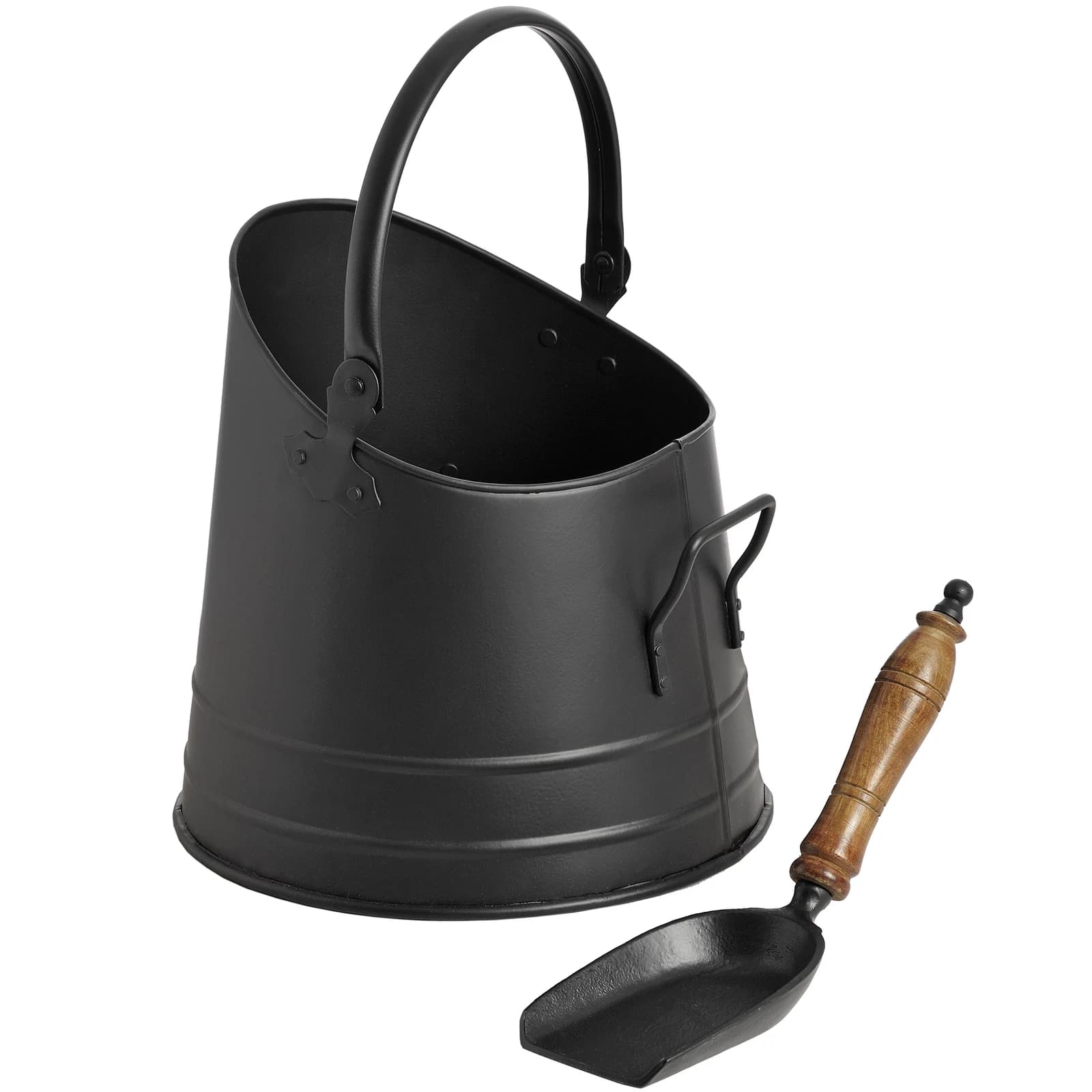 Black Coal Bucket with Teak Handle Shovel - Trays & baskets, photo 3 of 3