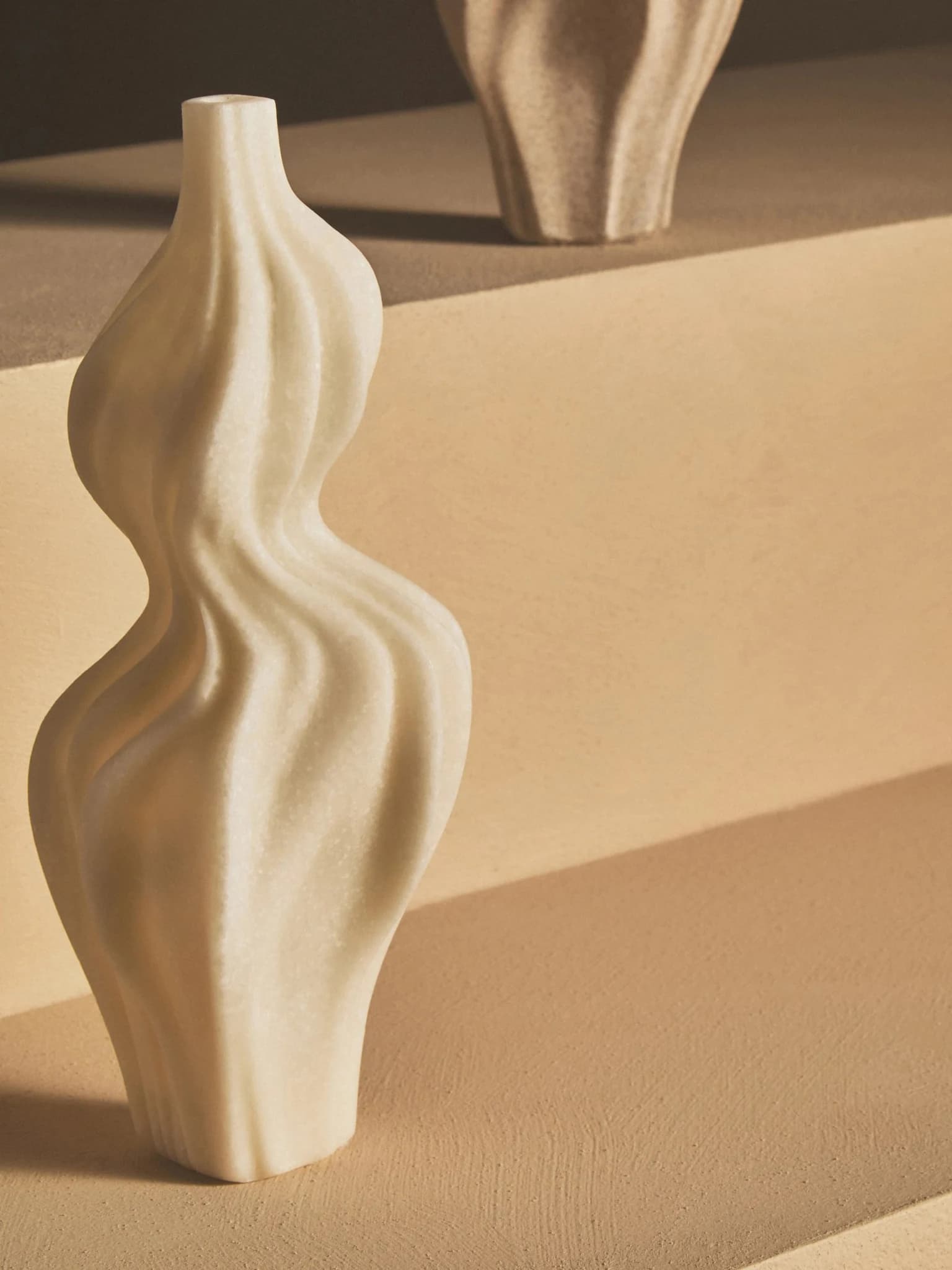 Broc White Marble Effect Organic Twist Vase - Vases, photo 3 of 8
